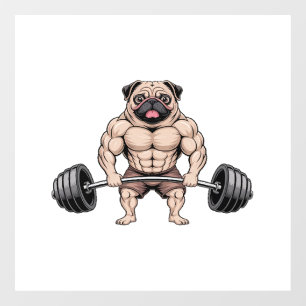 Kawaii Weightlifting Muscular Pug Dog Lover Window Cling