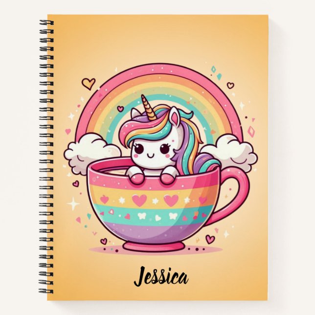Kawaii Whimsical Rainbow Unicorn Notebook (Front)
