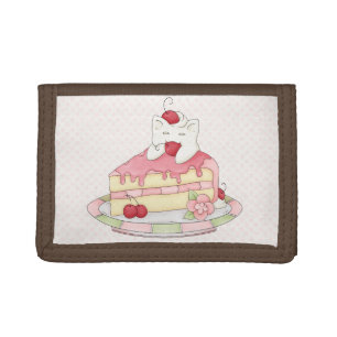 Kawaii Whipped Cream Kitty & Cherry Cake Tri-fold Wallet