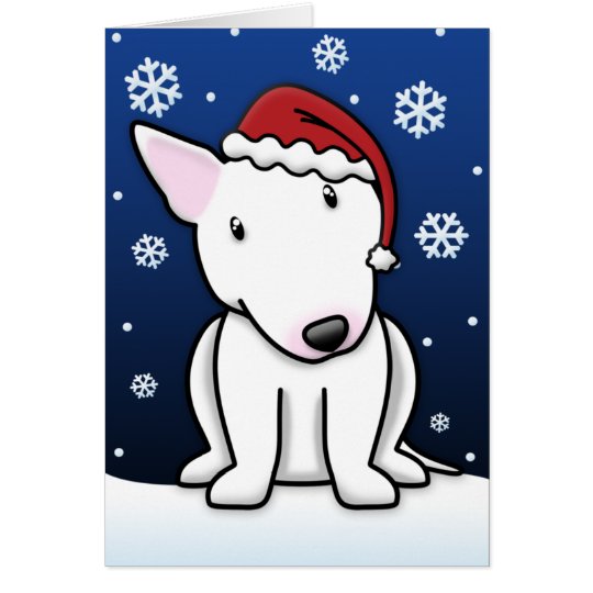 Kawaii White Bull Terrier Christmas Card