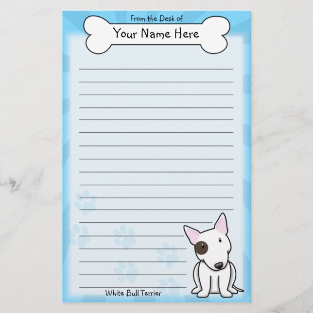 Kawaii White Bull Terrier Stationery (With Spot) (Front)