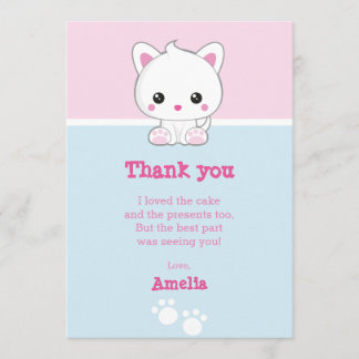 Kawaii White Cat Thank You Card
