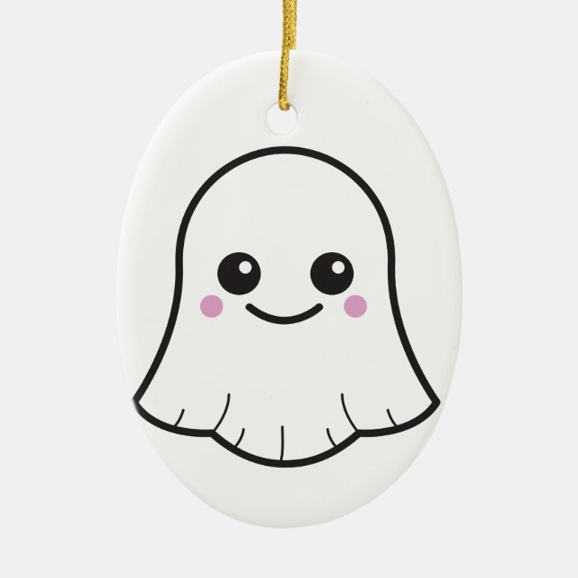 Kawaii white ghost ceramic ornament (Front)