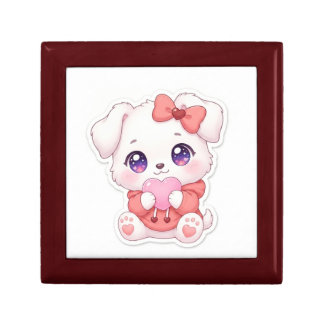 Kawaii White Puppy Red Hoodie Sticker Gift Box