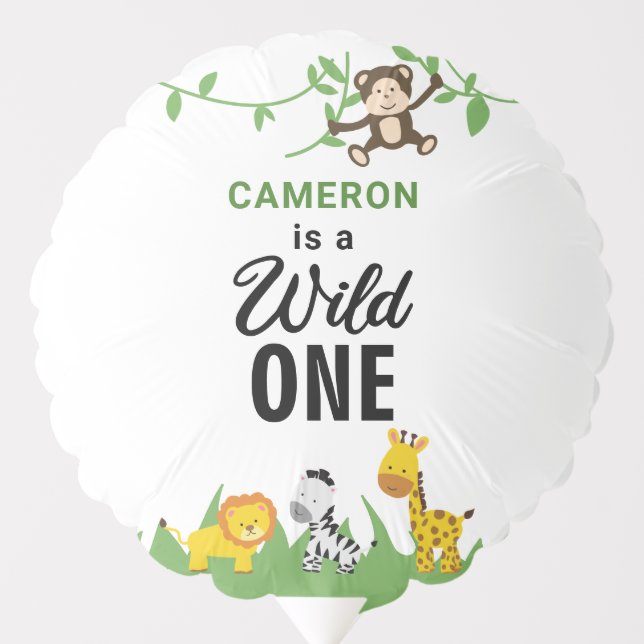 Kawaii Wild One Birthday Safari Jungle Animals  Balloon (Front)