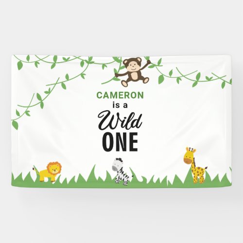 Kawaii Wild One Birthday Safari Jungle Animals  Banner