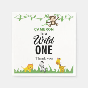 Kawaii Wild One Birthday Safari Jungle Animals Napkins