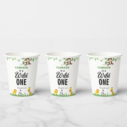 Kawaii Wild One Birthday Safari Jungle Animals Paper Cups