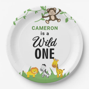 Kawaii Wild One Birthday Safari Jungle Animals Paper Plates