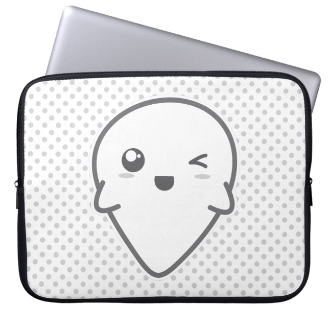 Kawaii Winking Ghost Laptop Sleeve (Front)
