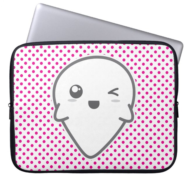 Kawaii Winking Ghost Laptop Sleeve (Front)