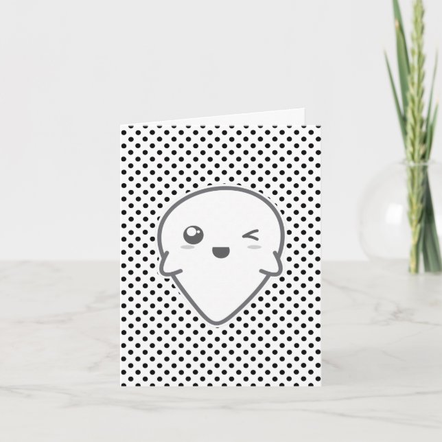 Kawaii Winking Ghost Note Card (Front)