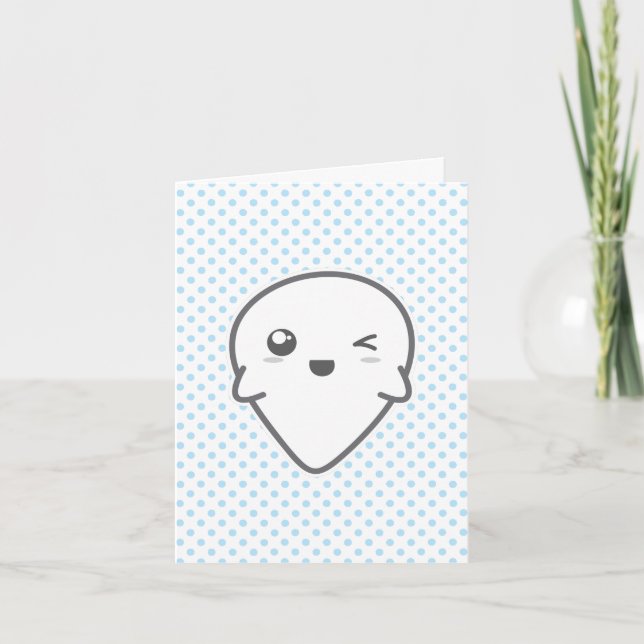 Kawaii Winking Ghost Note Card (Front)