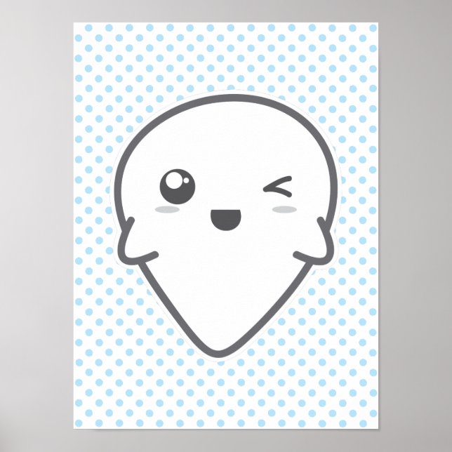 Kawaii Winking Ghost Poster Print (Front)