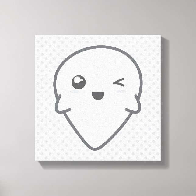 Kawaii Winking Ghost Wrapped Canvas Print (Front)