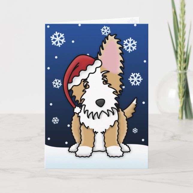 Kawaii Wire Portuguese Podengo Christmas Card (Front)