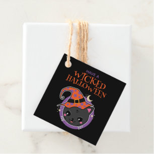 Kawaii Witch Cat Halloween Favor Tags