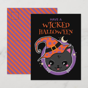 Kawaii Witch Cat Halloween  Postcard