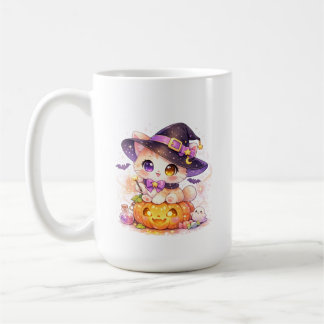 Kawaii Witch Cat & Pumpkin Pastel Halloween Coffee Mug