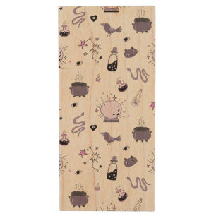 Kawaii Witch Pattern Wood Flash Drive