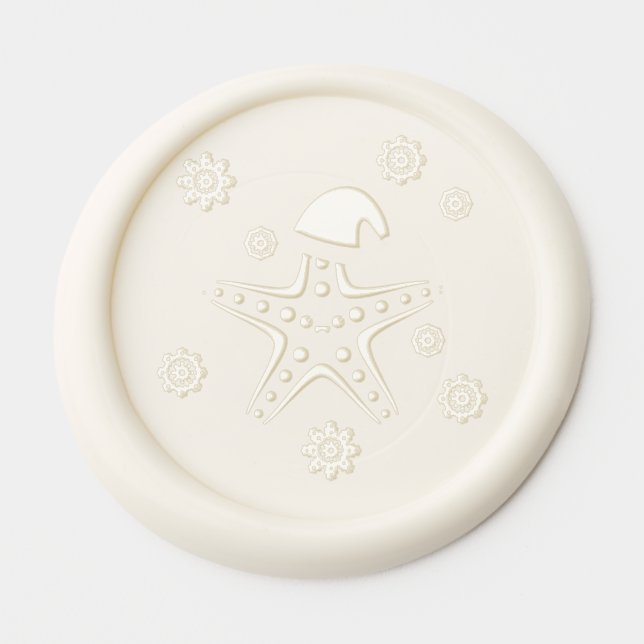 Kawaii Xmas Starfish on Blue Buffalo Pattern Wax Seal Sticker (Front)
