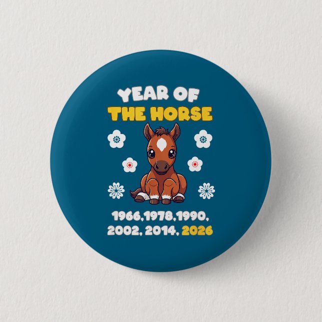 Kawaii Year Of Horse Chinese Zodiac 2026 Animal  Button (Front)