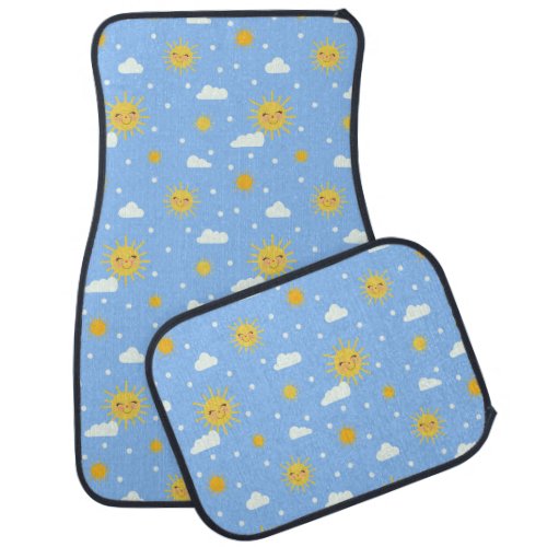 Kawaii Yellow Sunshine Cloud Sky Pattern Car Floor Mat