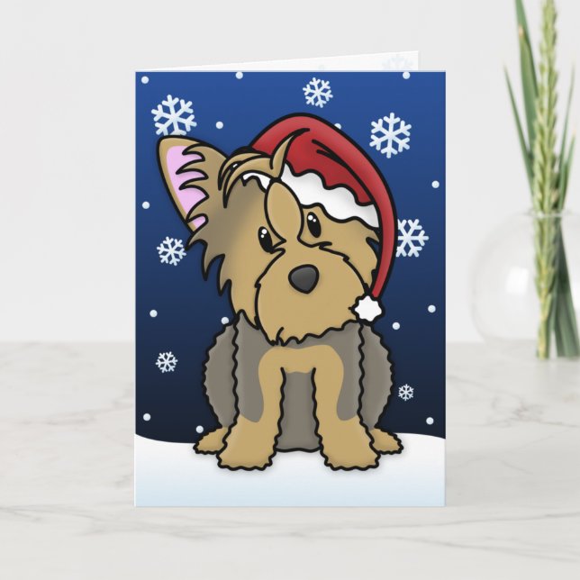 Kawaii Yorkshire Terrier Christmas Card (Front)