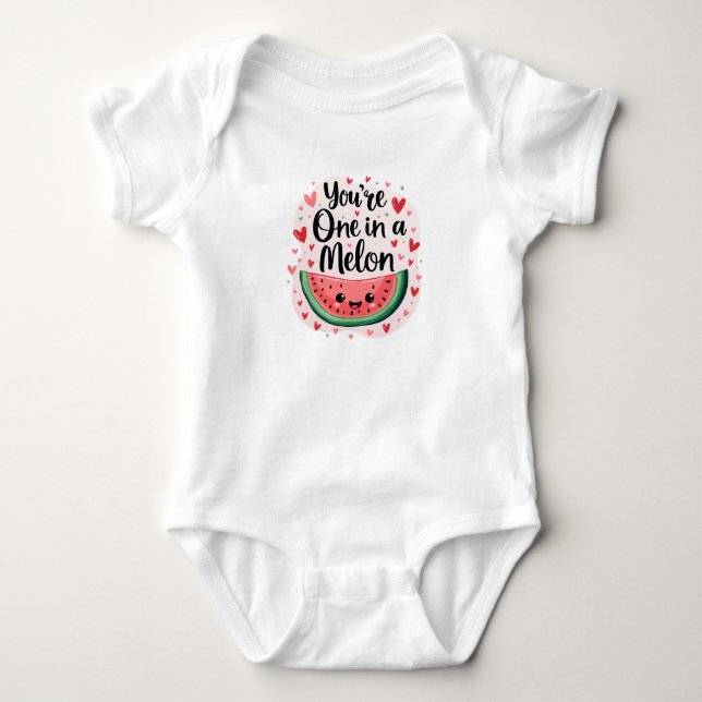 Kawaii "You're One in a Melon" Cute Watermelon Pun Baby Bodysuit (Front)