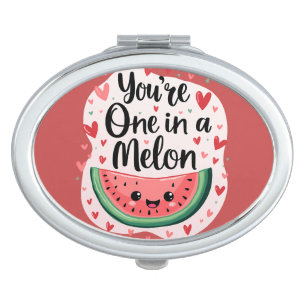 Kawaii "You're One in a Melon" Cute Watermelon Pun Compact Mirror
