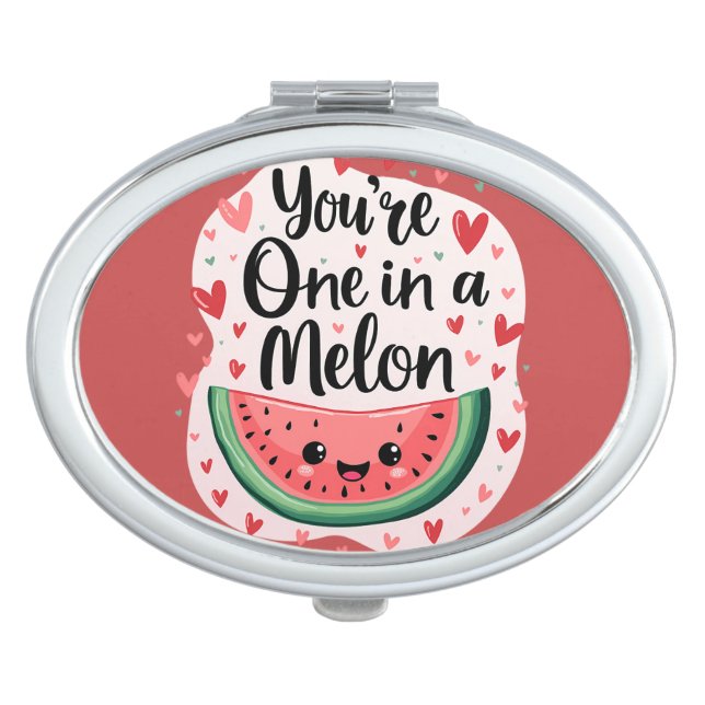 Kawaii "You're One in a Melon" Cute Watermelon Pun Compact Mirror (Front)
