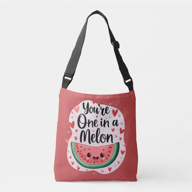 Kawaii "You're One in a Melon" Cute Watermelon Pun Crossbody Bag (Front)