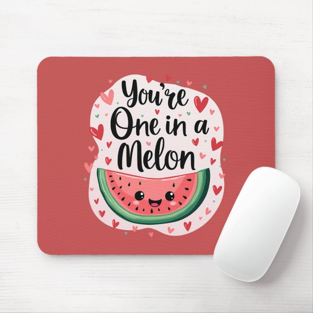 Kawaii "You're One in a Melon" Cute Watermelon Pun Mouse Pad (With Mouse)