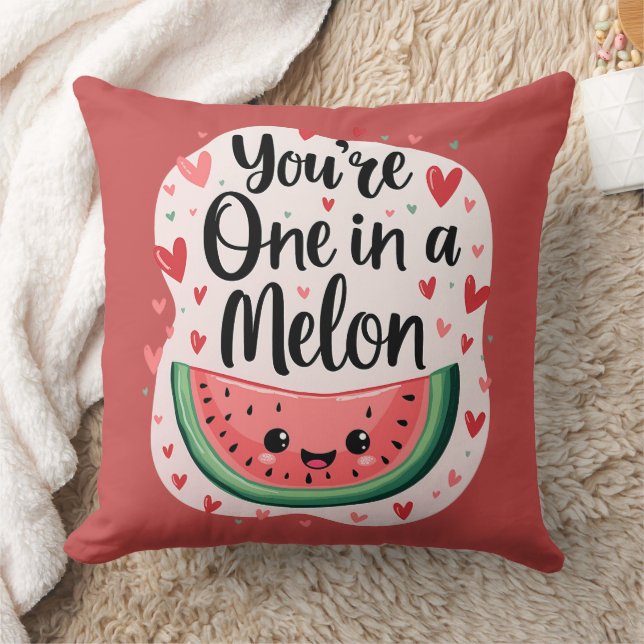 Kawaii "You're One in a Melon" Cute Watermelon Pun Throw Pillow (Blanket)
