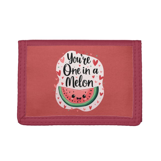 Kawaii "You're One in a Melon" Cute Watermelon Pun Trifold Wallet (Front)