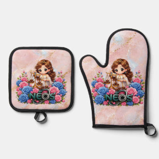 Kawaii Zodiac Neos Libra Oven Mitt & Pot Holder Set