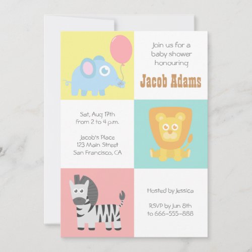 Kawaii Zoo Animals Theme Baby Shower Invite