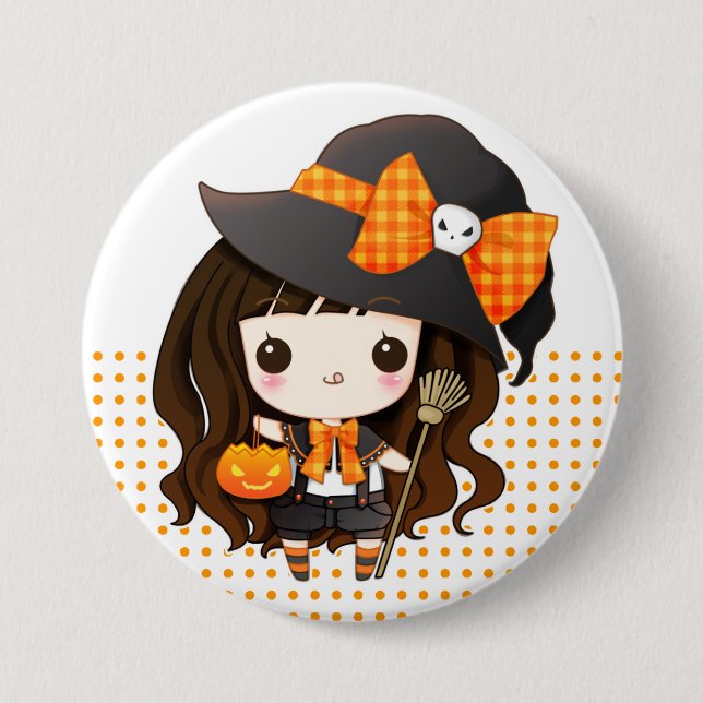 Kawaiii Halloween witch Button (Front)