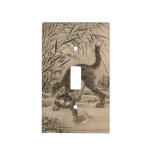 Kawanabe Kyosai Cat Catching a Frog Japanese Art Light Switch Cover