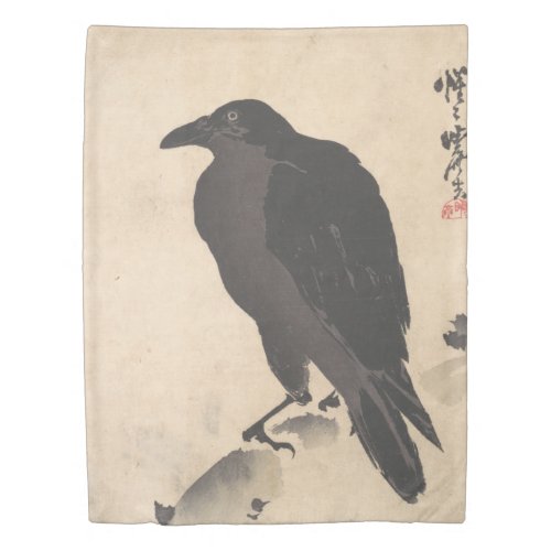 Kawanabe Kyosai Crow Resting on Wood Trunk Duvet Cover