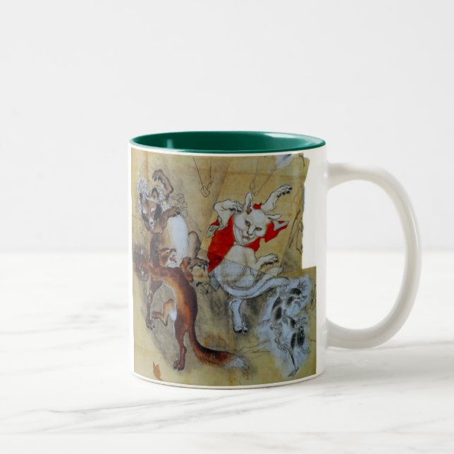 kawanabe kyosai, Tanuki and monster cat Two-Tone Coffee Mug (Right)