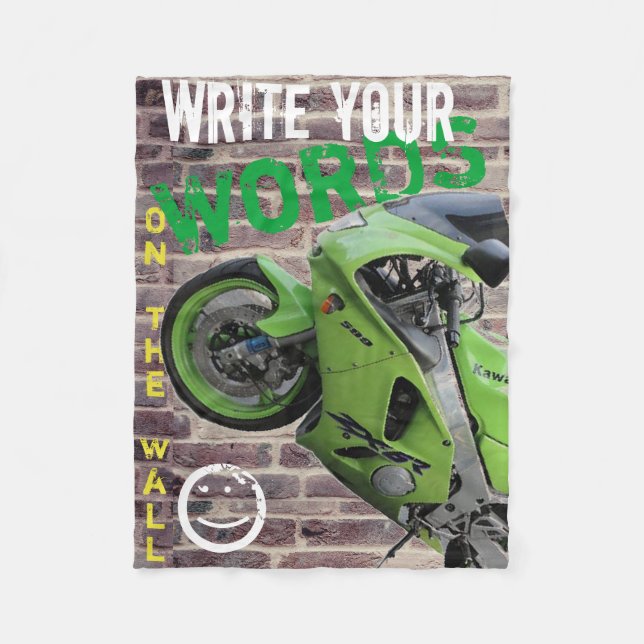 Kawasaki Green Motorcycle Graffiti Wall Blanket (Front)