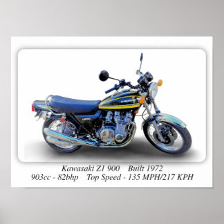 Kawasaki Z1 900 Motorcycle - A3 Size Print Poster