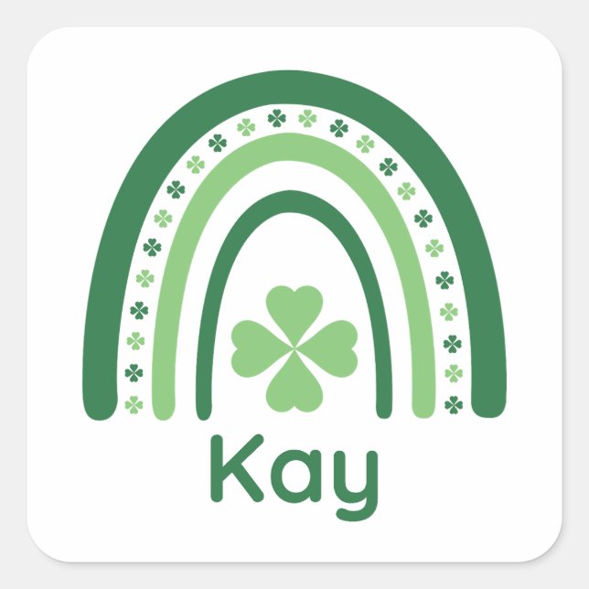 Kay Name Clover Boho Rainbow Square Sticker (Front)