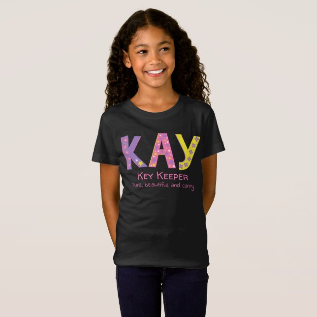  Kay name meaning pink purple yellow flower stars T-Shirt (Front Full)