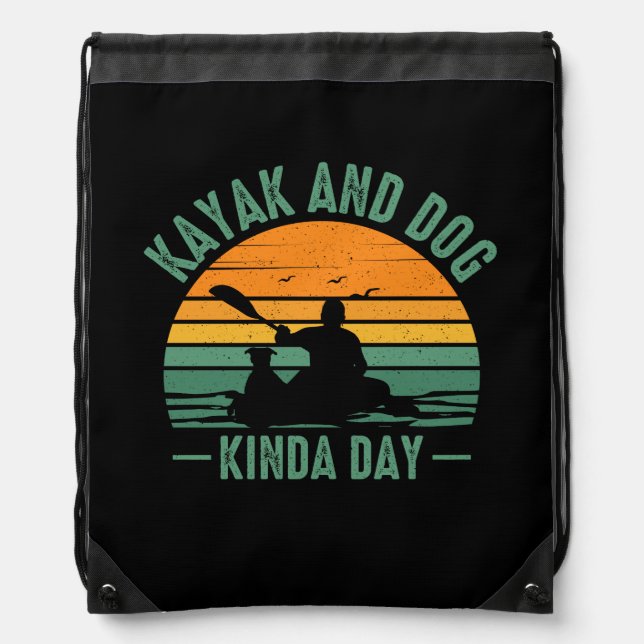 Kayak and Dog Kinda Day Drawstring Bag (Front)