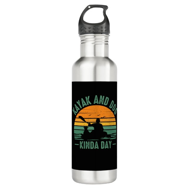Kayak and Dog Kinda Day Stainless Steel Water Bottle (Front)
