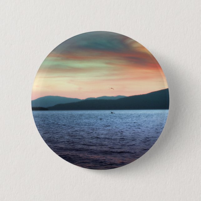 Kayak and Gull Return Pinback Button (Front)