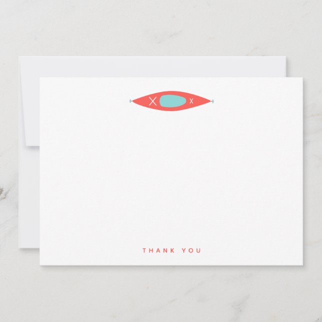 Kayak and Paddles in Aqua and Coral Thank You Card (Front)