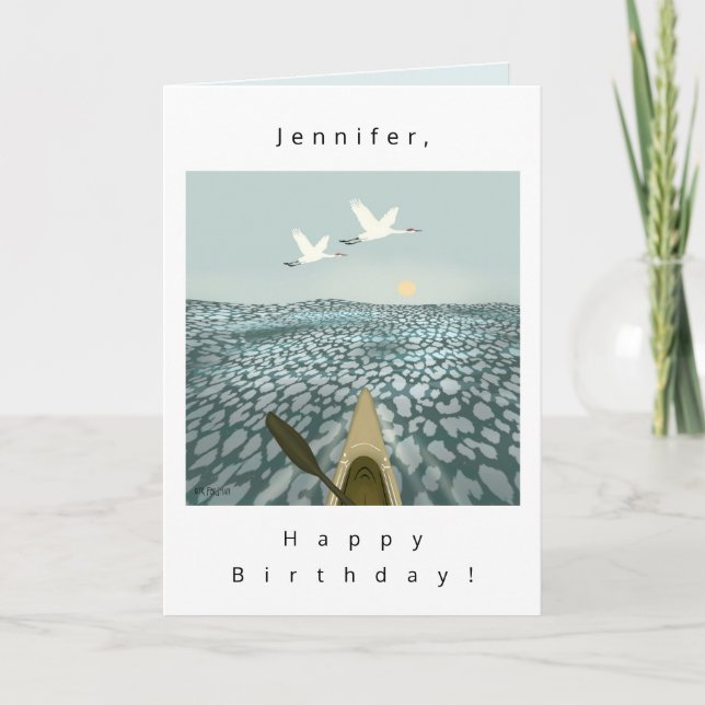 Kayak and Sandhill cranes over water Invitation (Front)